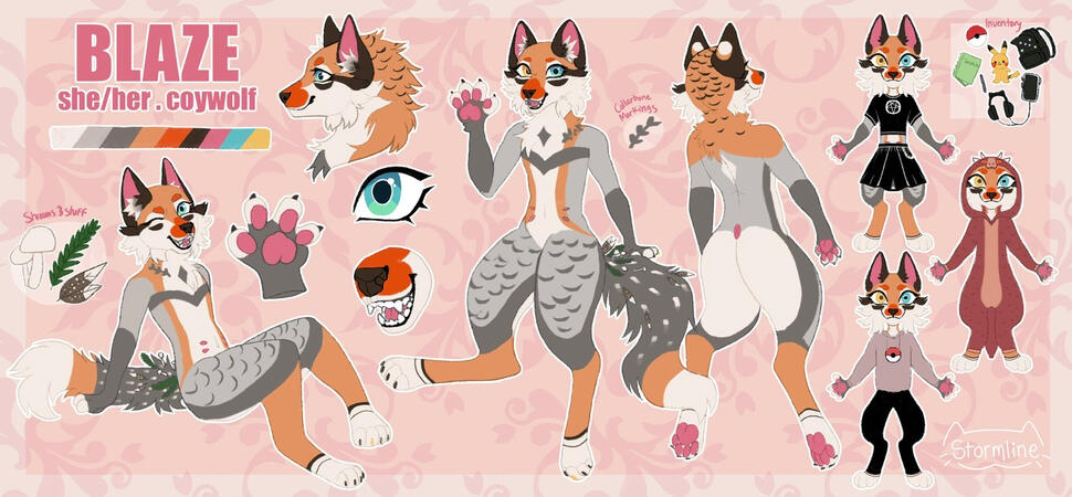 Reference sheet with one extra fullbody, accessories, three chibis + outfits, and 3 add-ons!